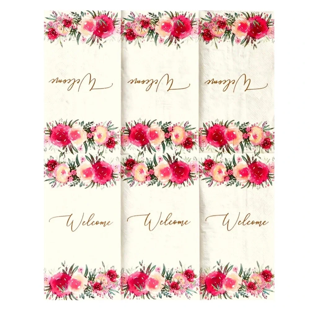 Blueink Studios Lyrical Welcome Floral Guest Towel Napkins (6254), 36 ct